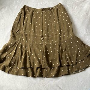 Boden Midi Skirt Olive green  Polka-Dot Tiered Ruffle Skirt